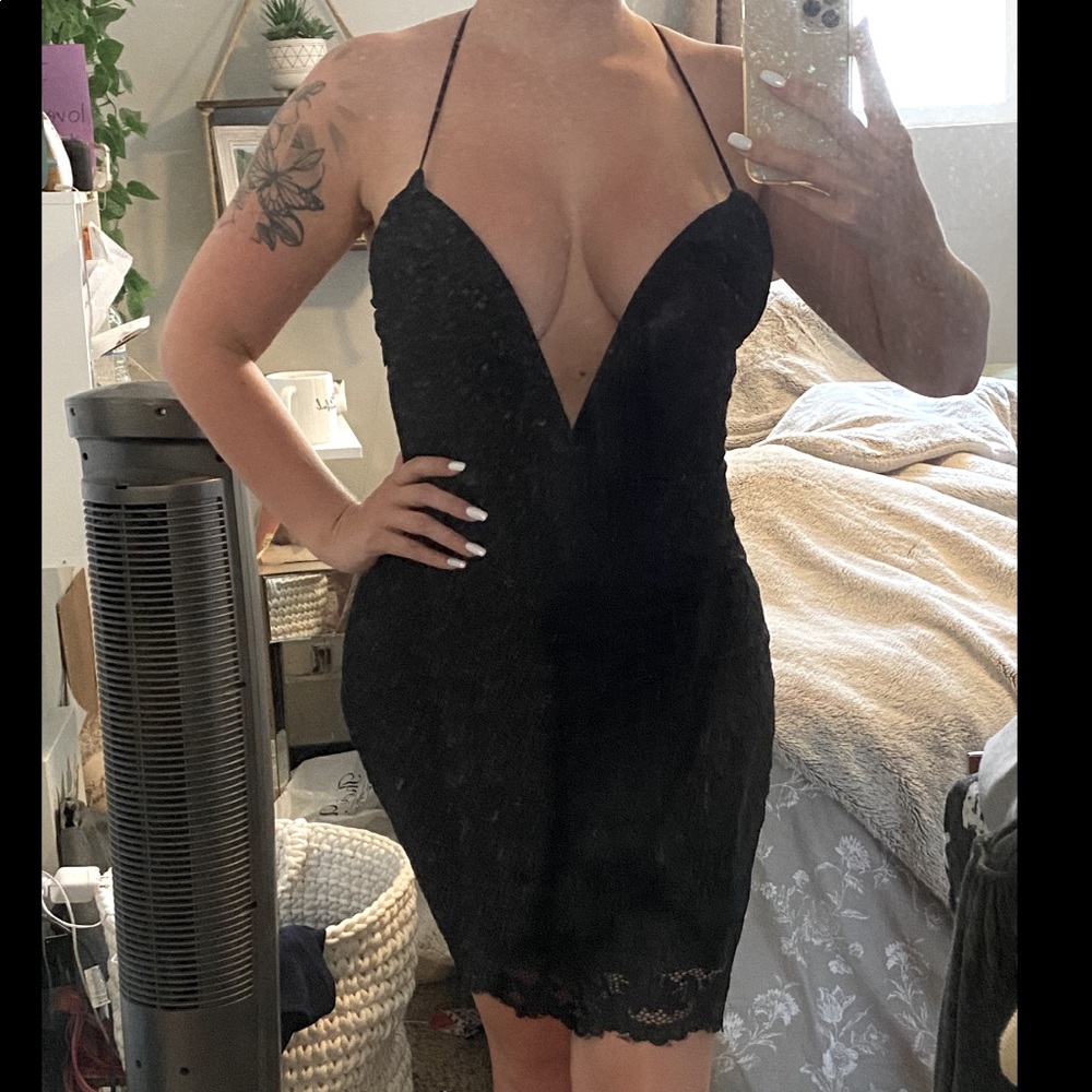 Black lace Bebe bodycon dress NWT